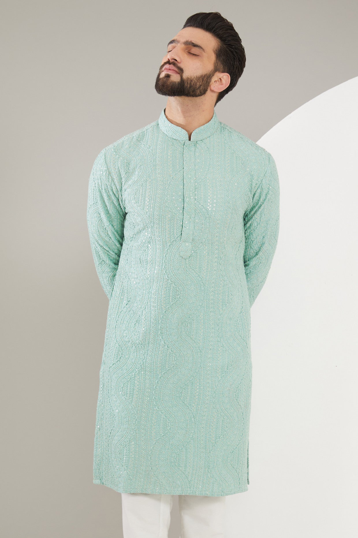 Aqua Blue Chikankari Kurta - kasbahmen