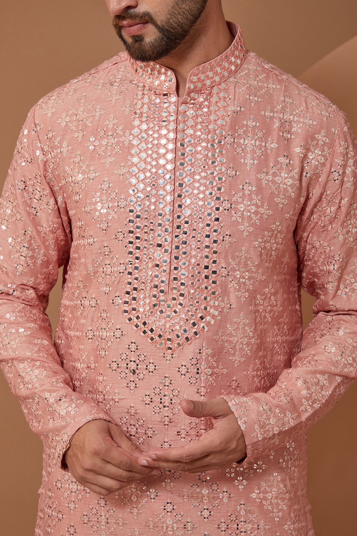 Peach Mirrorwork Kurta - kasbahmen