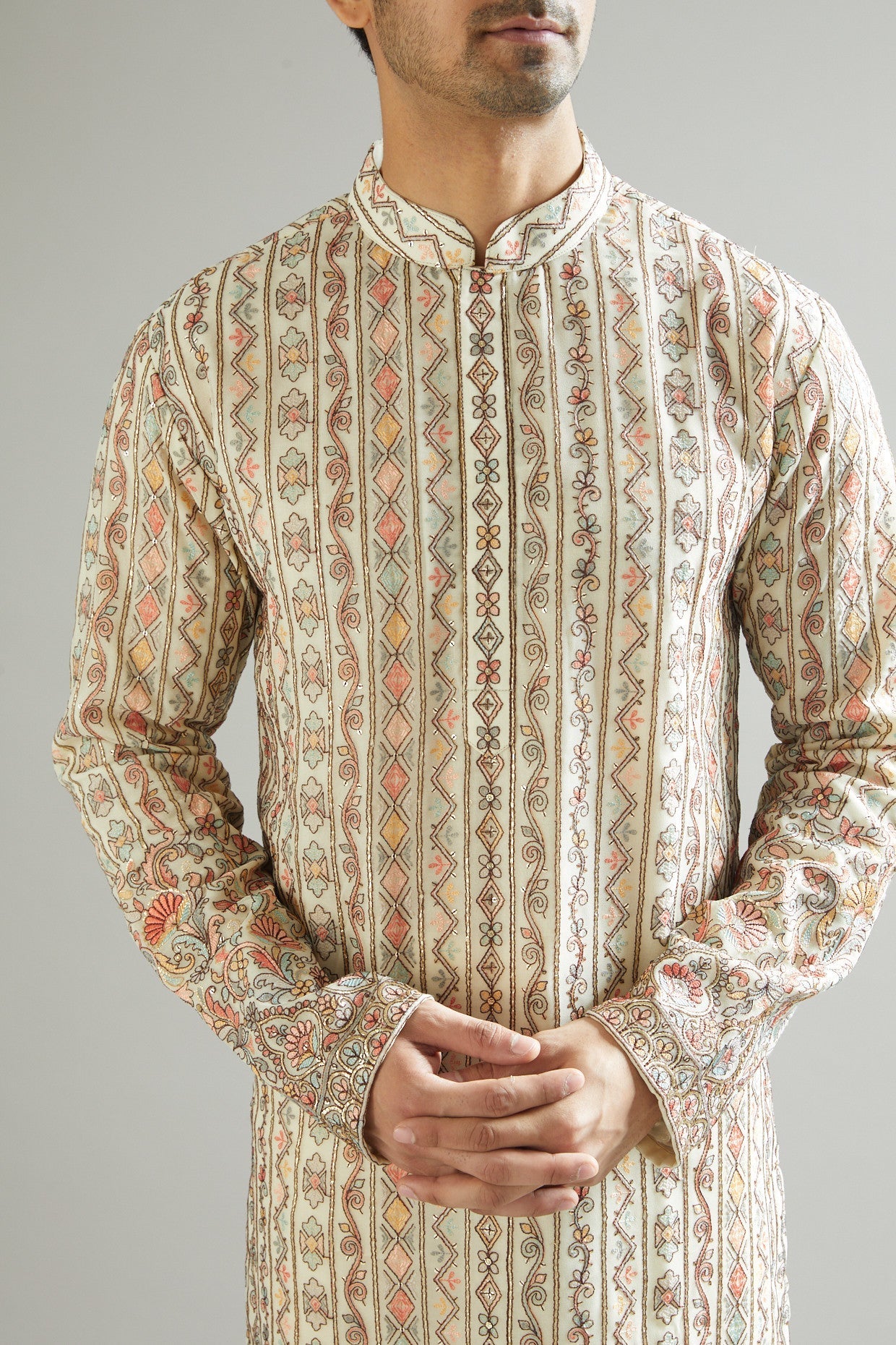 Nude Embroidered Kurta - kasbahmen