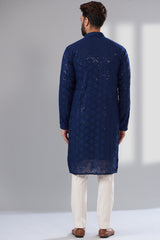 Navy Blue Chikankari Kurta - kasbahmen