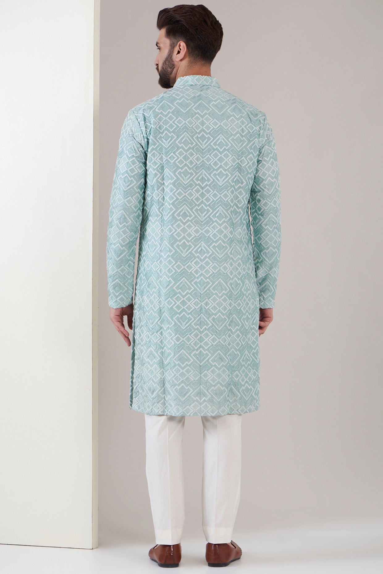 Mint Blue Chikankari kurta - kasbahmen