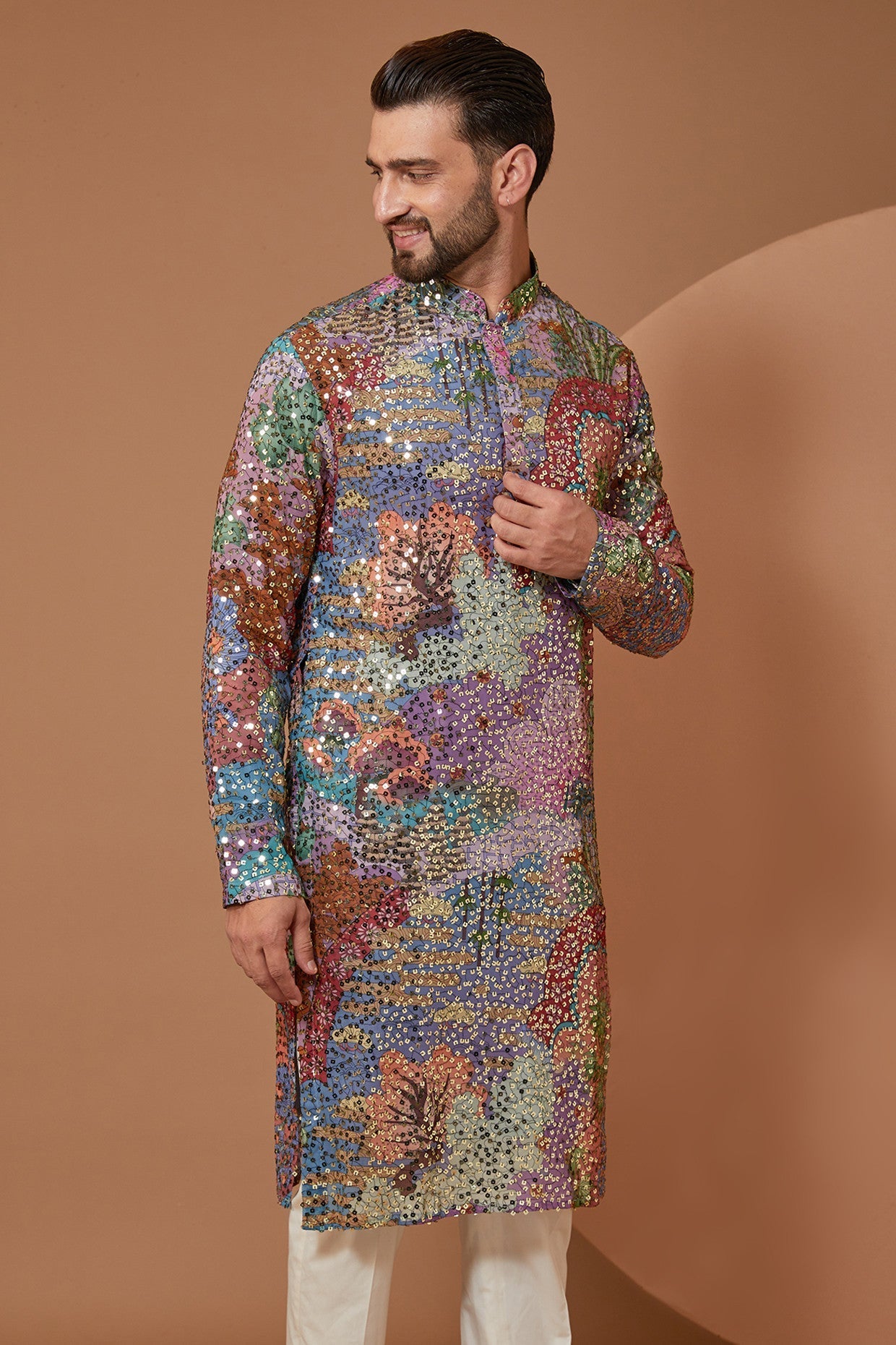 Abstract Sequin Embellished Kurta - kasbahmen