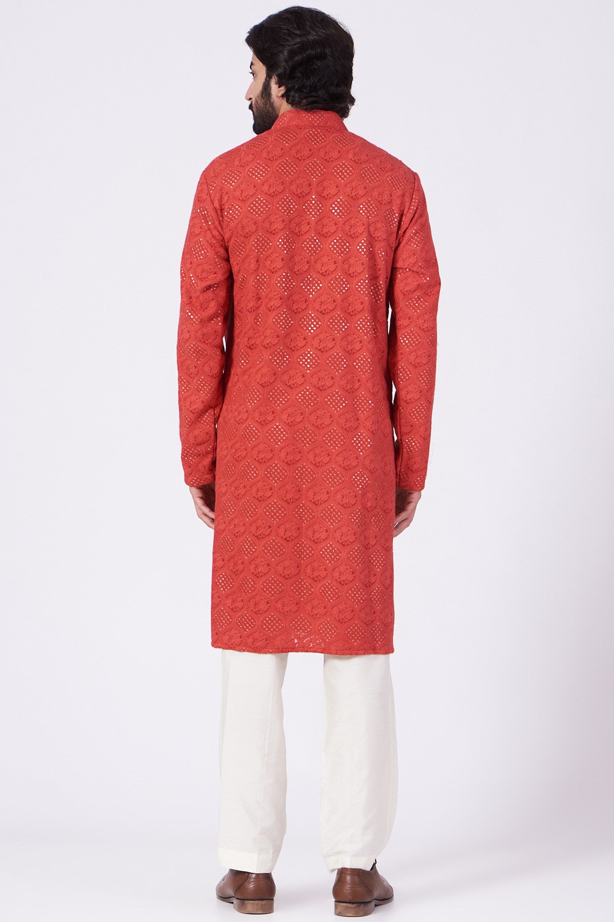 Red Hand Embroidered Kurta - kasbahmen