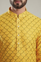 Mustard Silk Embroidered Kurta