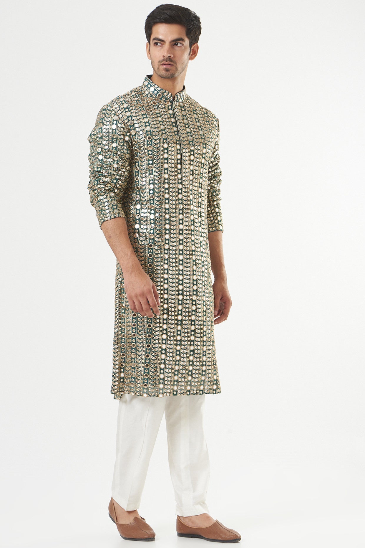 Mehndi Green Embroidered Kurta - kasbahmen