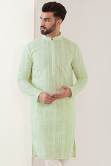 Green chikankari kurta with thread work