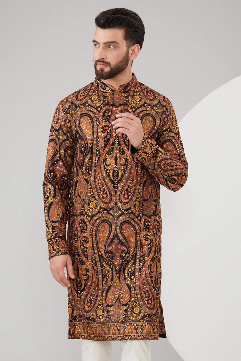 Black Georgette Kalamkari Embroidered Kurta - kasbahmen