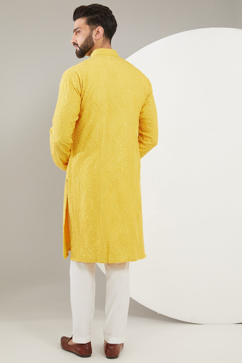 Yellow Chikankari Kurta - kasbahmen