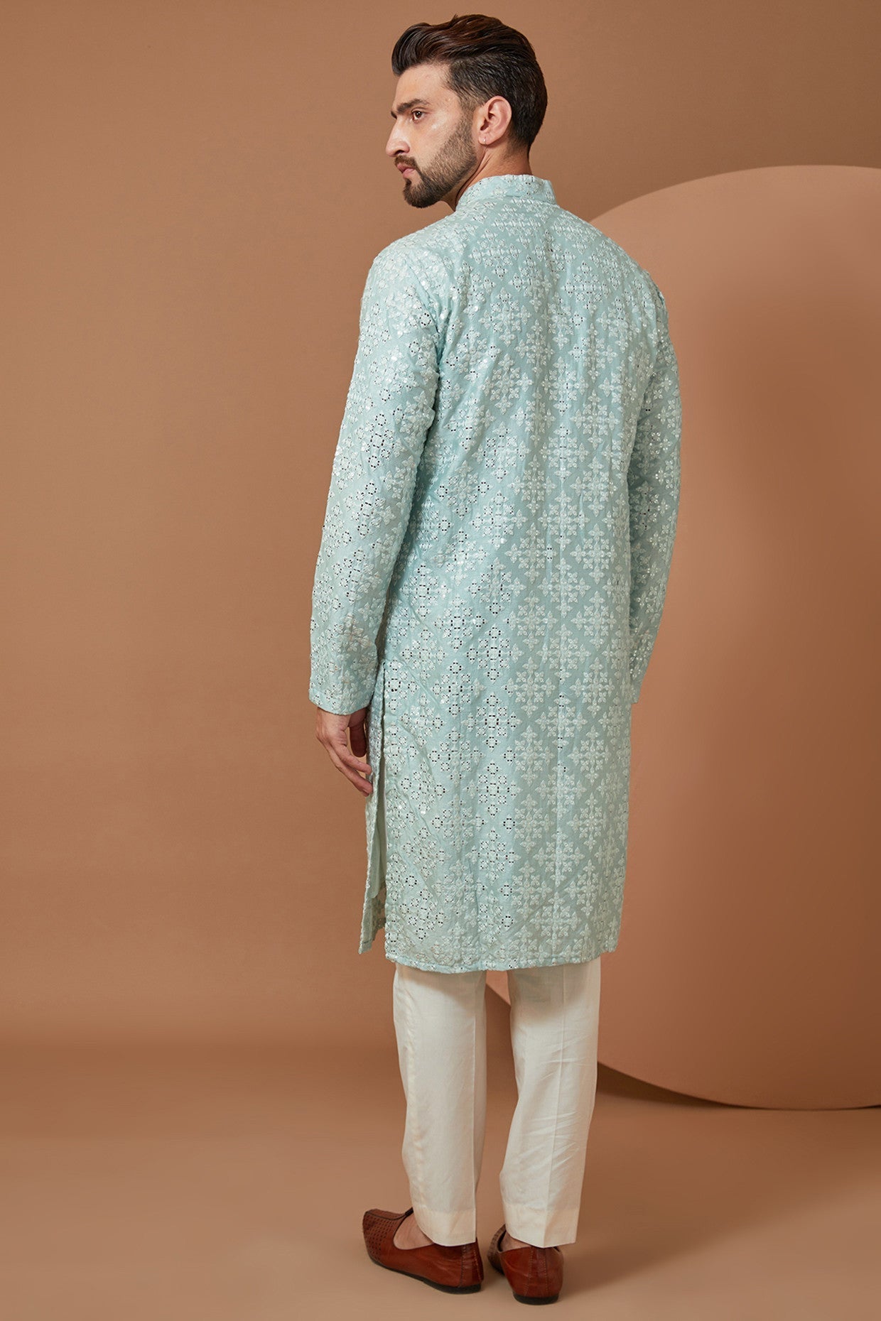 Ice Blue Mirrorwork Kurta - kasbahmen