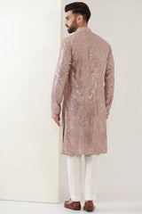 Mud pink sequenced kurta with detailed thread work - kasbahmen