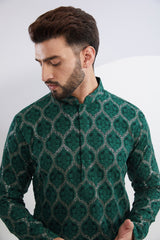 Bottle Green Embroidered Kurta - kasbahmen