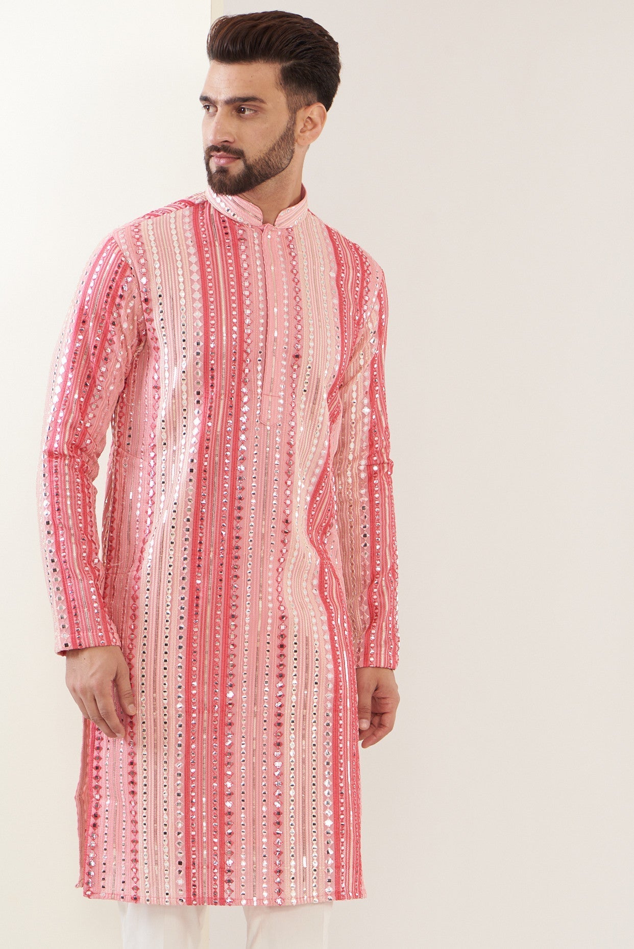 Dark Pink Mirror work kurta - kasbahmen