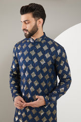 Navy Blue Heavy Threadwork Kurta - kasbahmen