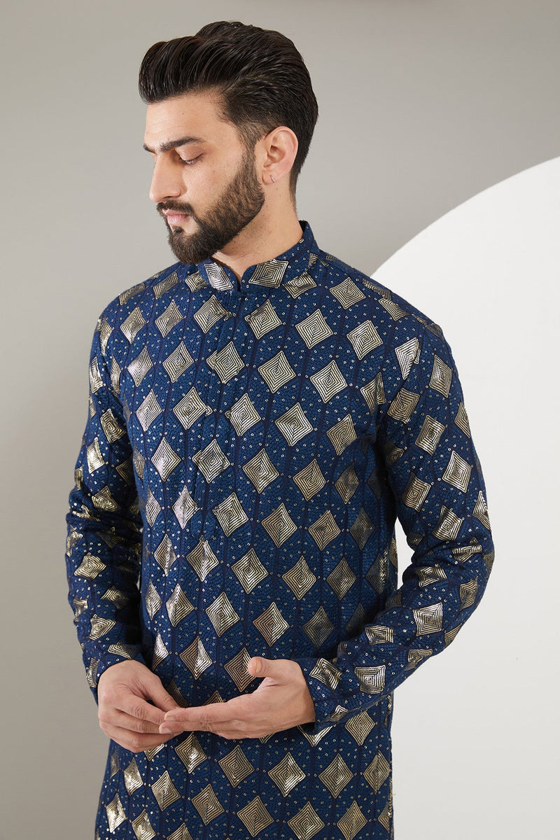 Navy Blue Heavy Threadwork Kurta