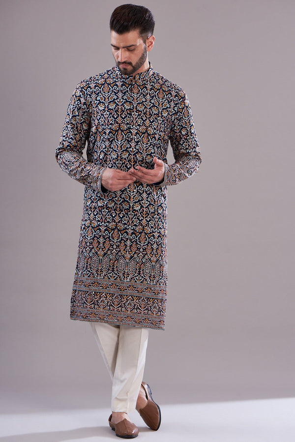 Navy multi embrodried kurta - kasbahmen