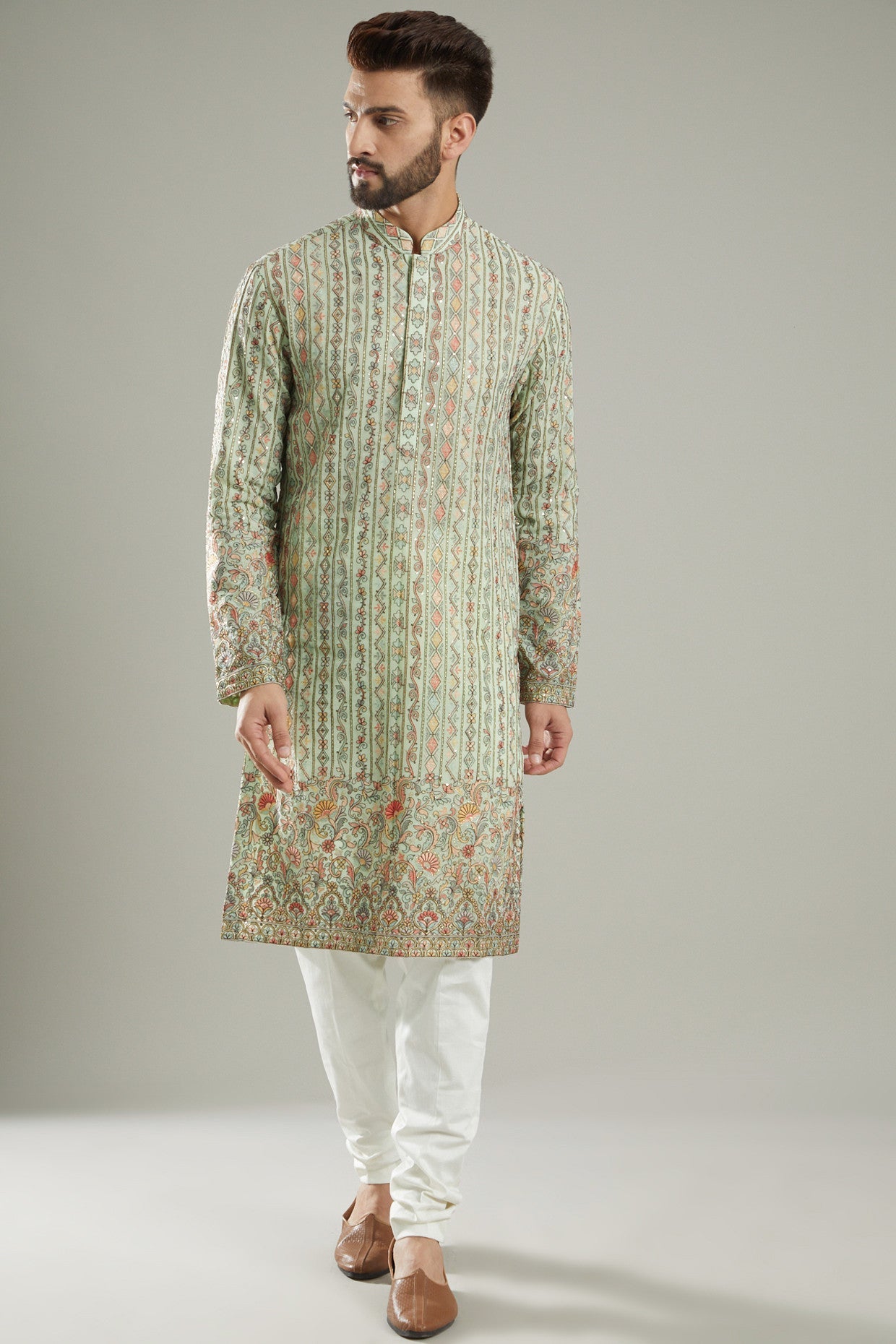 Pastel Green Georgette Embroidered Kurta - kasbahmen