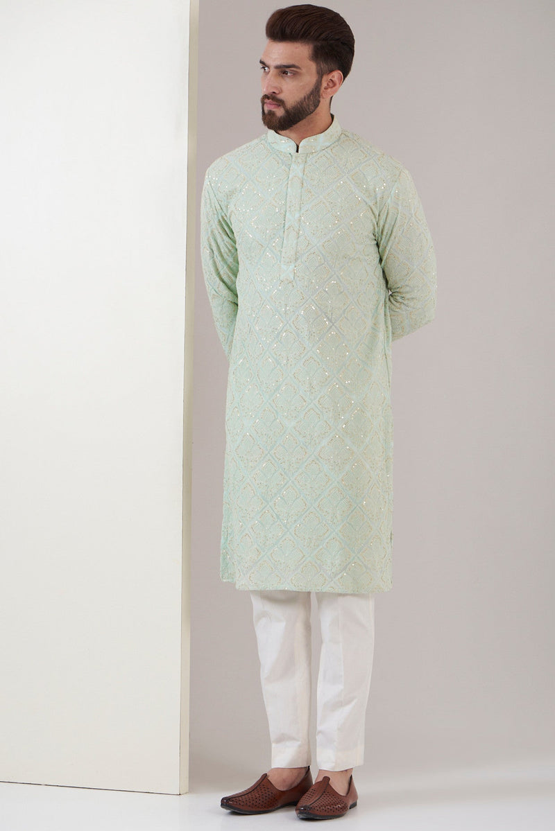 Powder blue chikankari kurta - kasbahmen