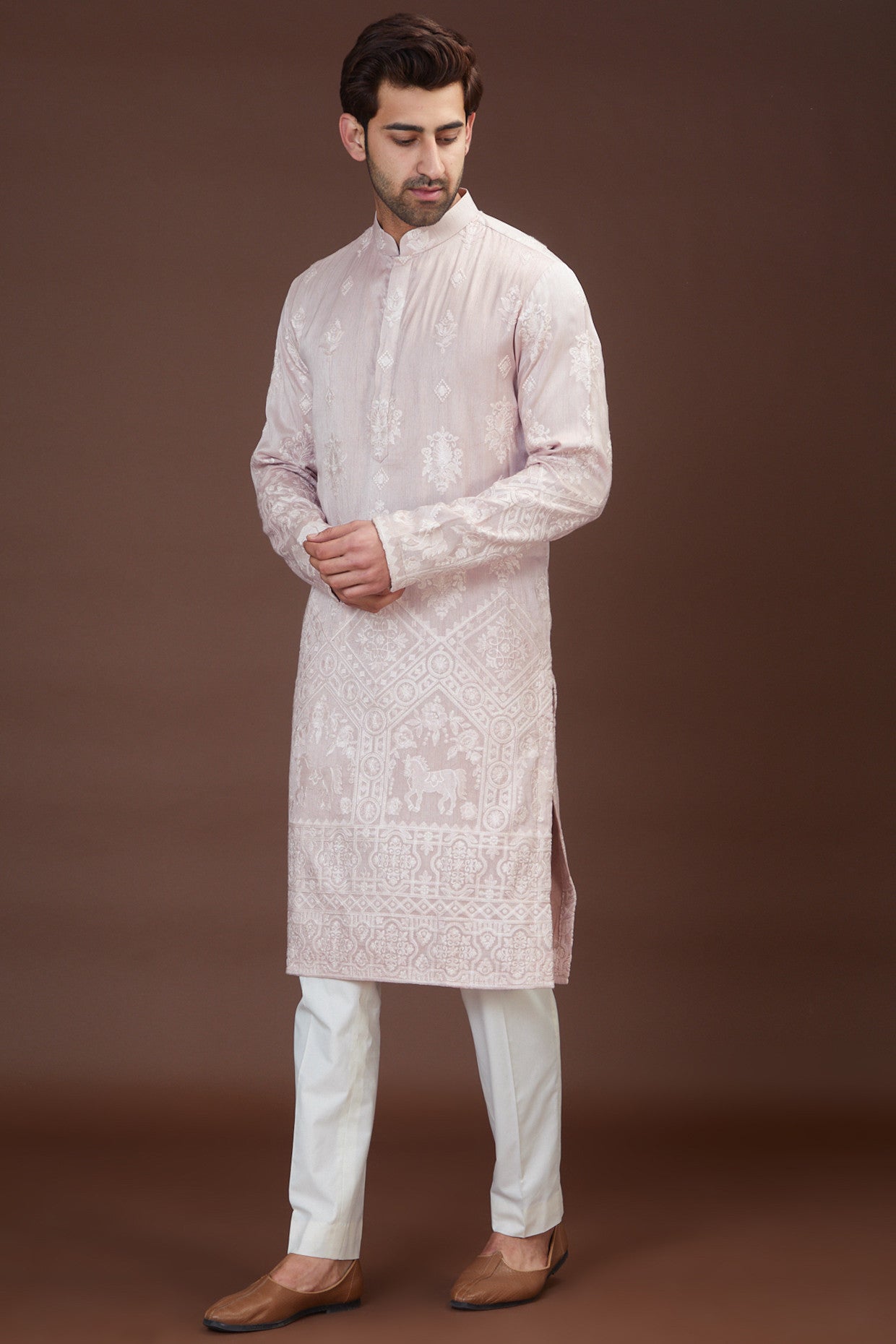 Mud pink chikankari kurta - kasbahmen