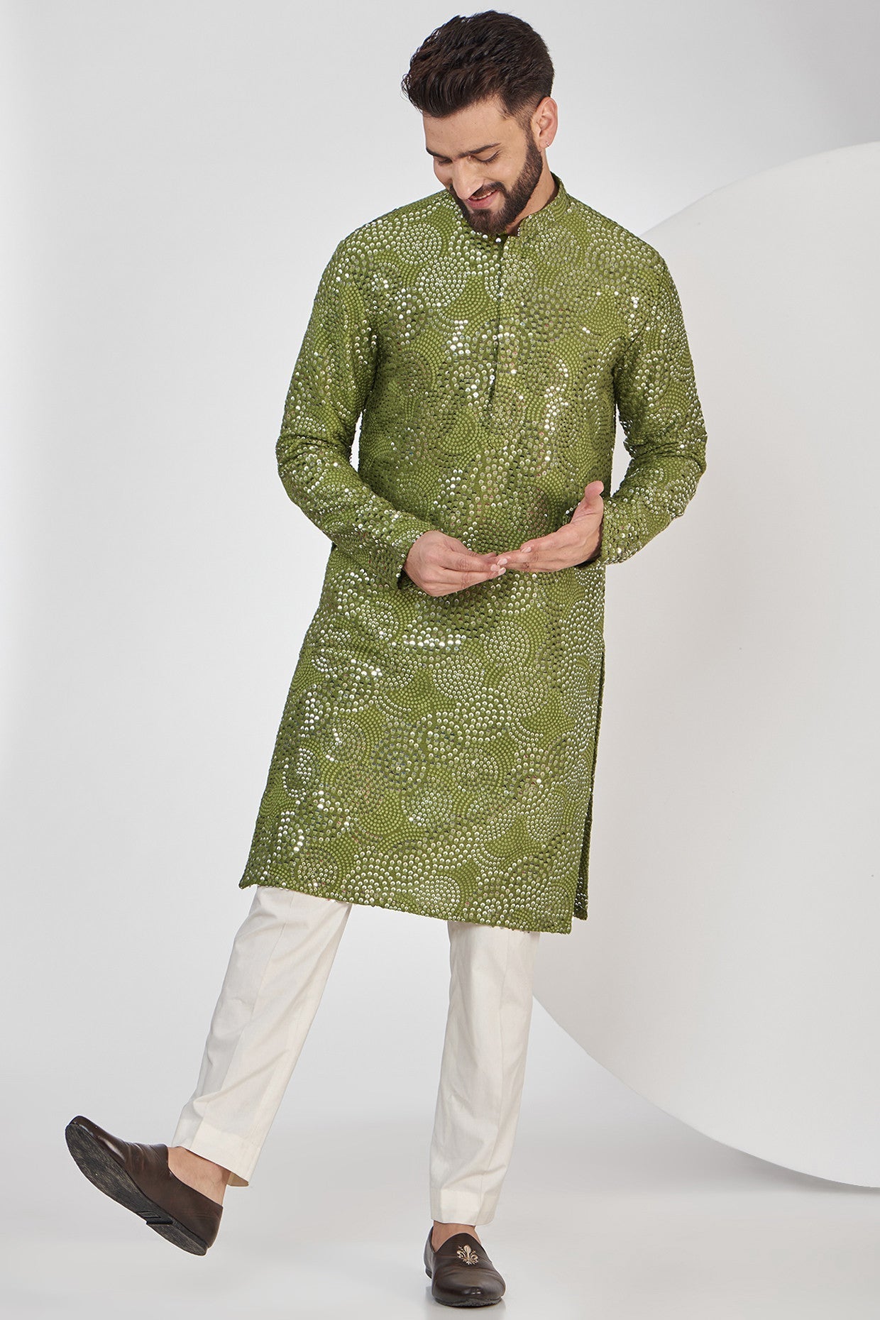 Mehndi green sequenced kurta - kasbahmen