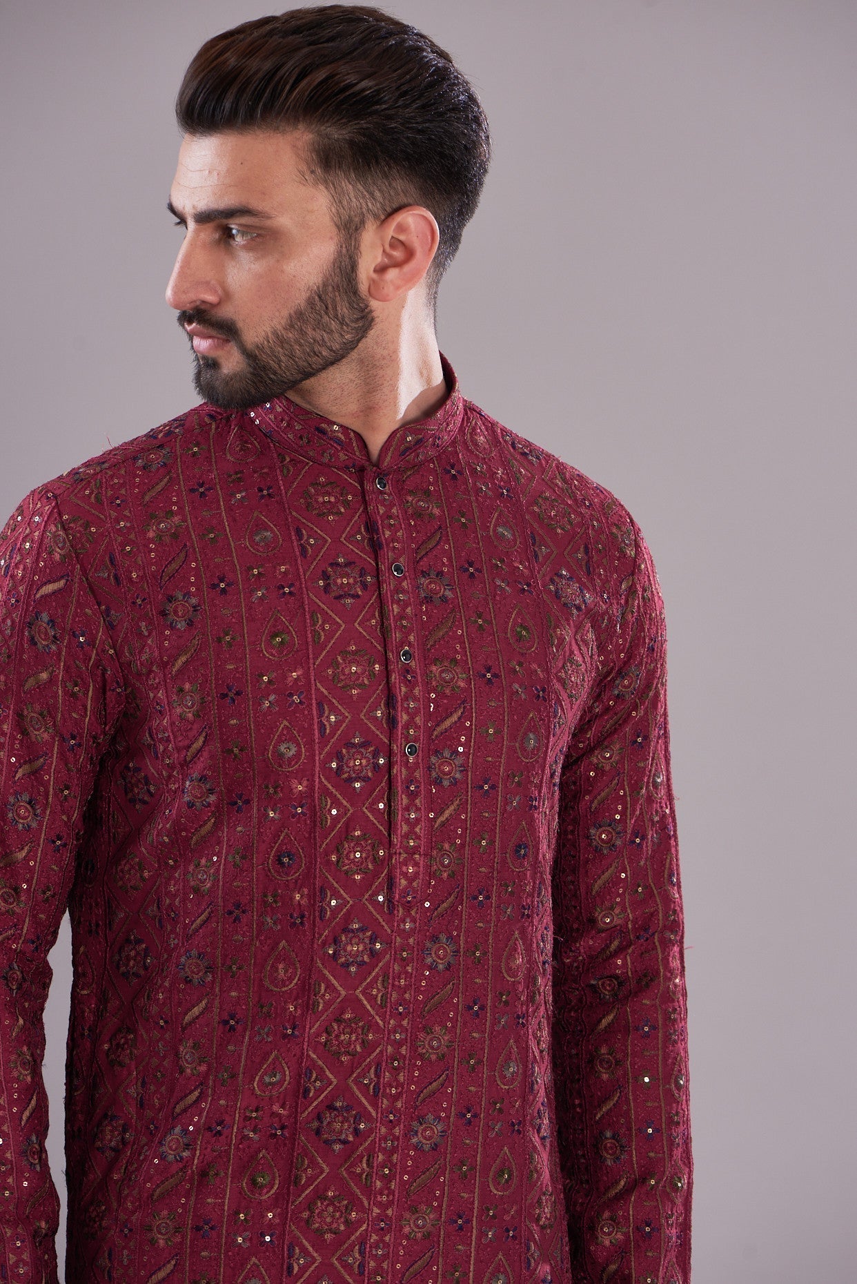 Deep maroon embrodried kurta - kasbahmen