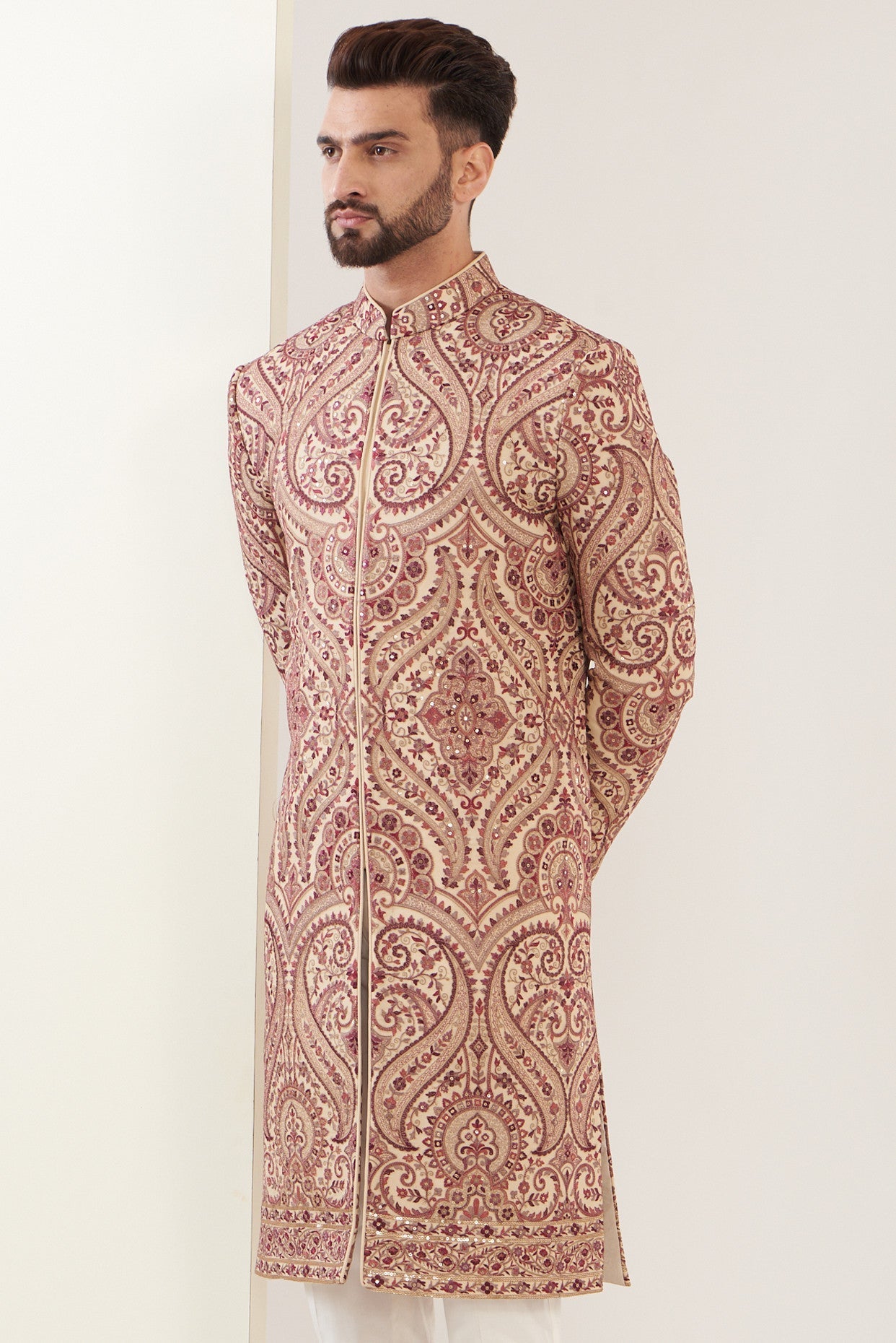 Beige jamawar sherwani - kasbahmen