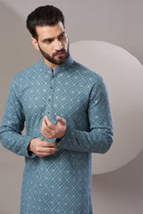 Formal teal blue chikankari kurta