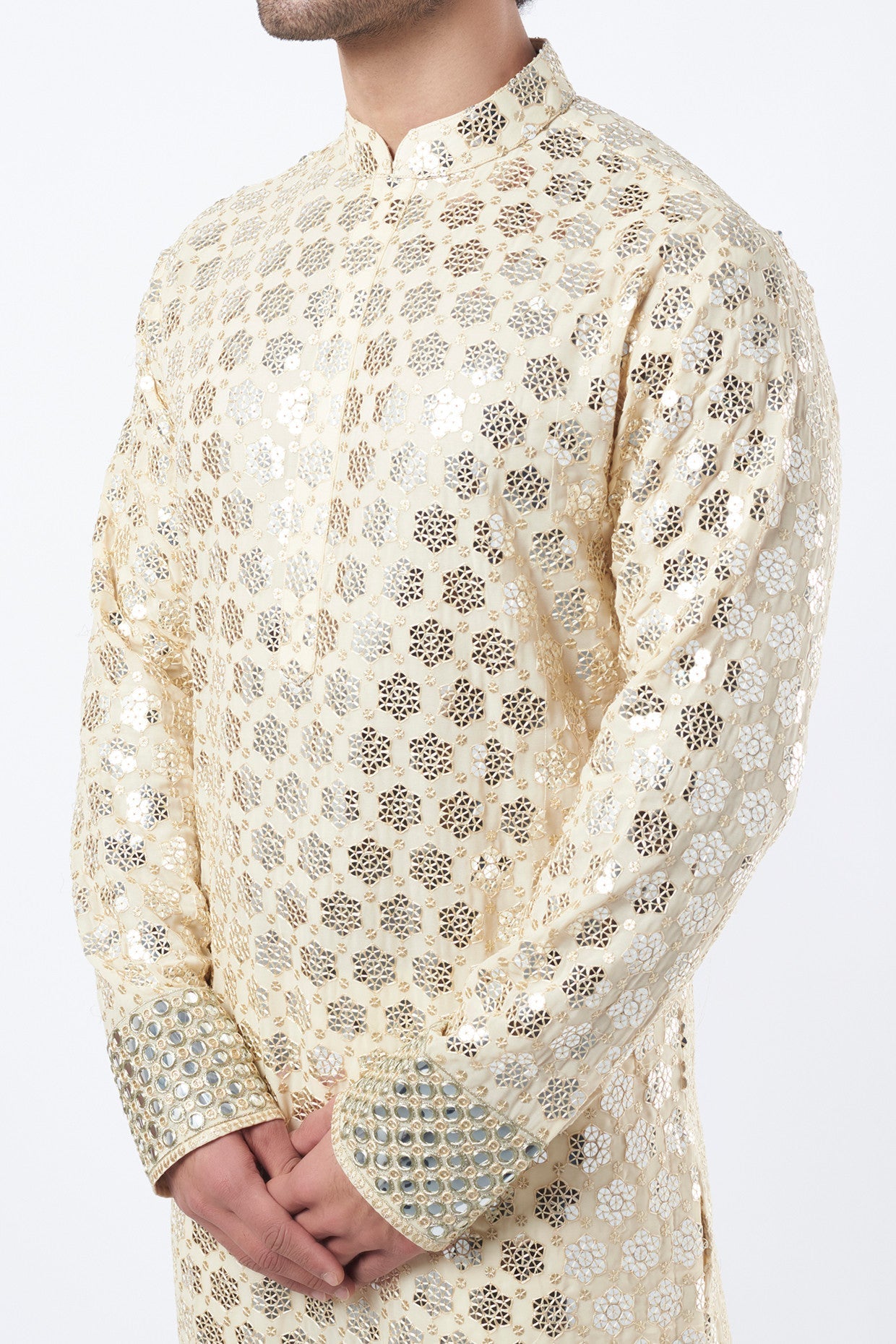 Beige-Gold Embroidered Kurta - kasbahmen