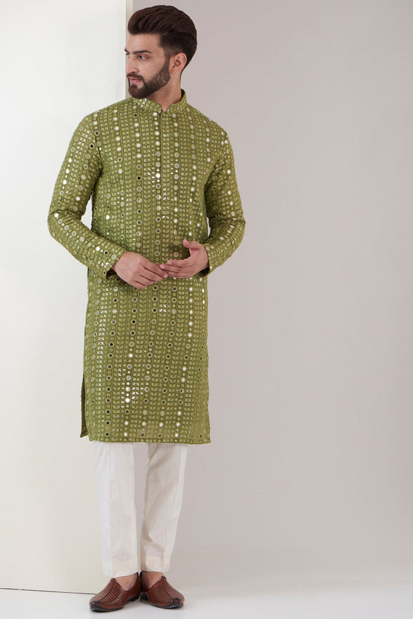 Mehandi green mirror work kurta