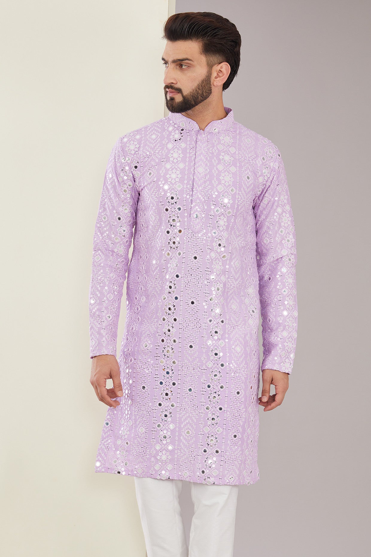 Signature Lilac Mirrorwork Kurta - kasbahmen