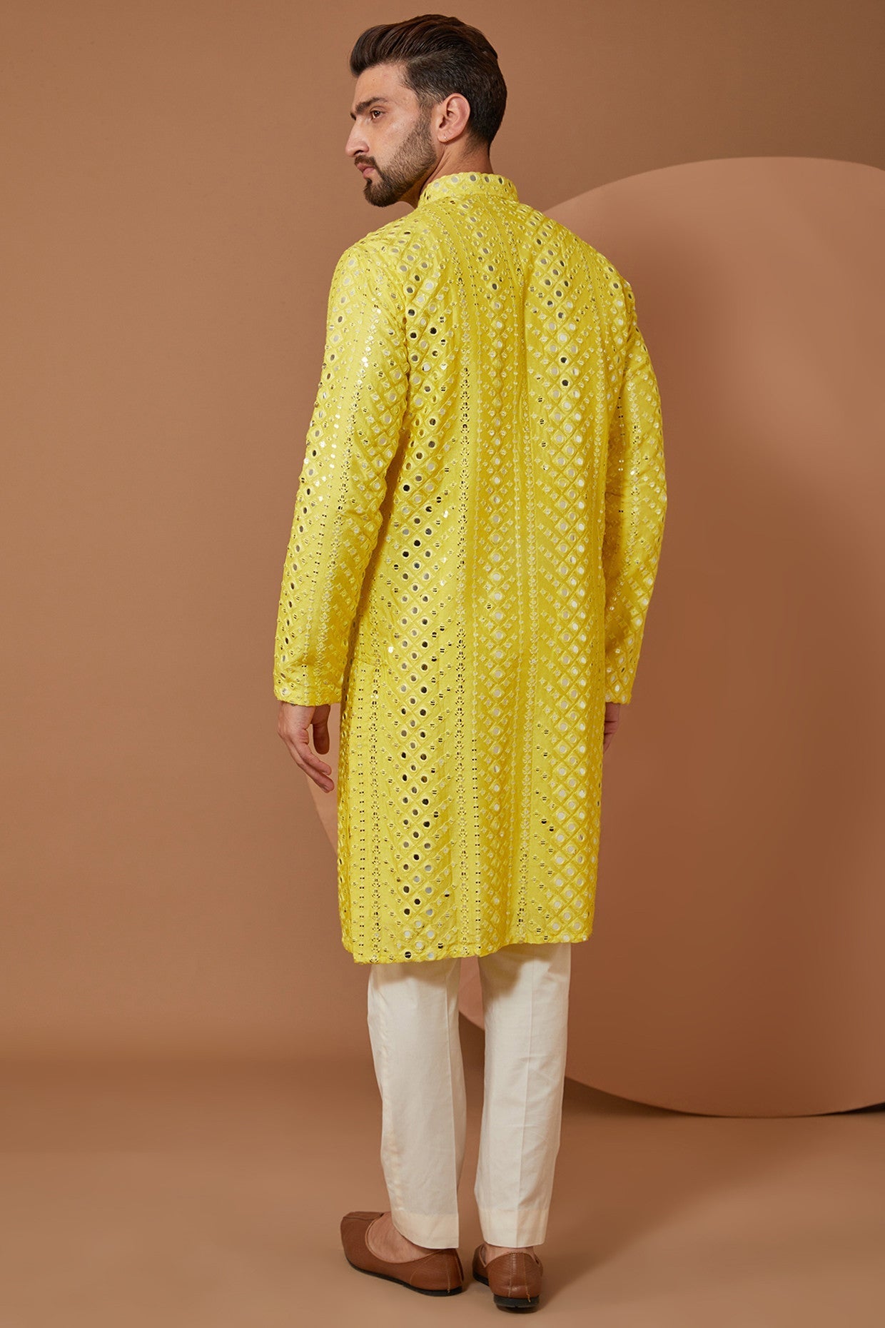 Bright Yellow Signature Mirrorwork Kurta - kasbahmen