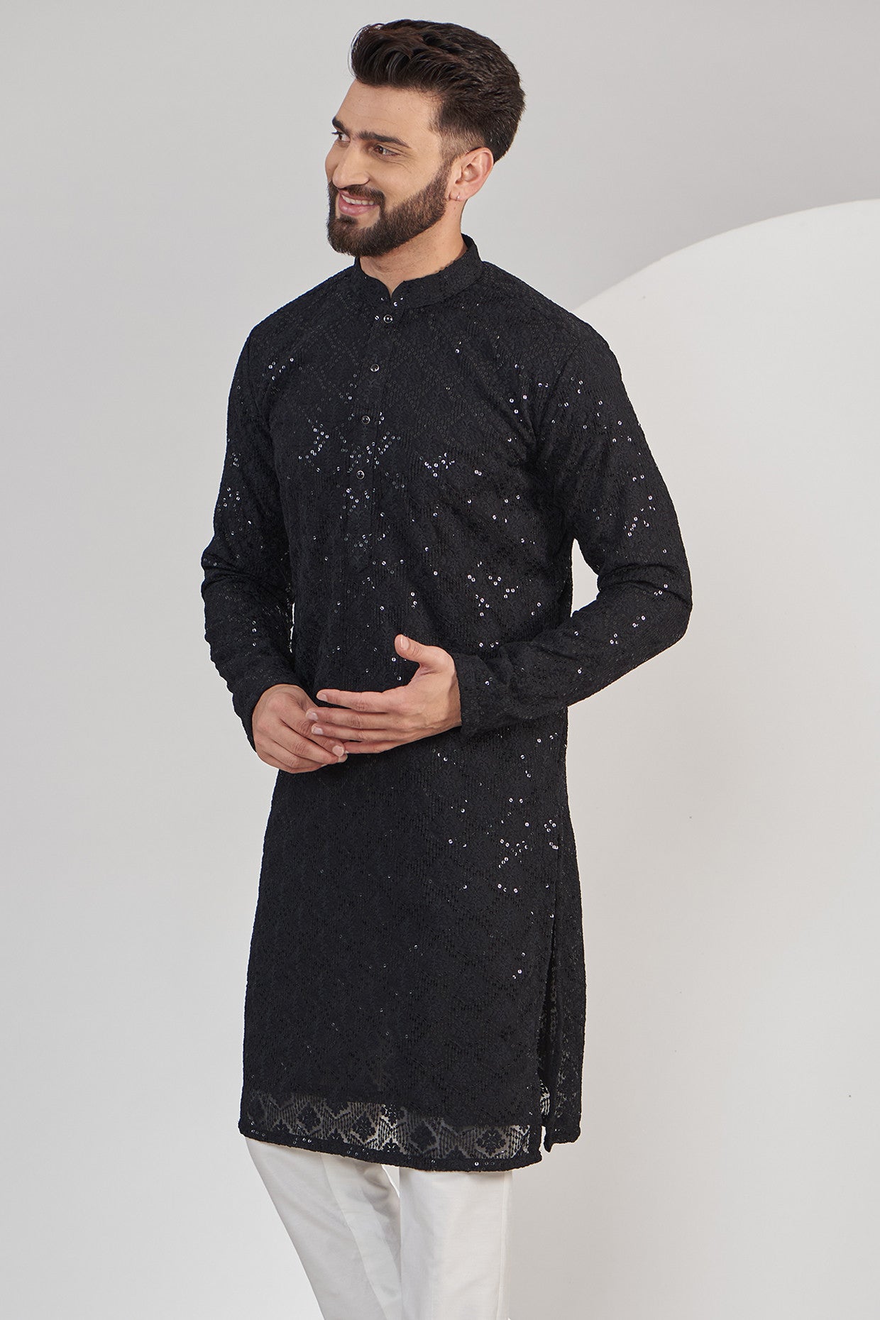 Black Chikhankari Kurta - kasbahmen