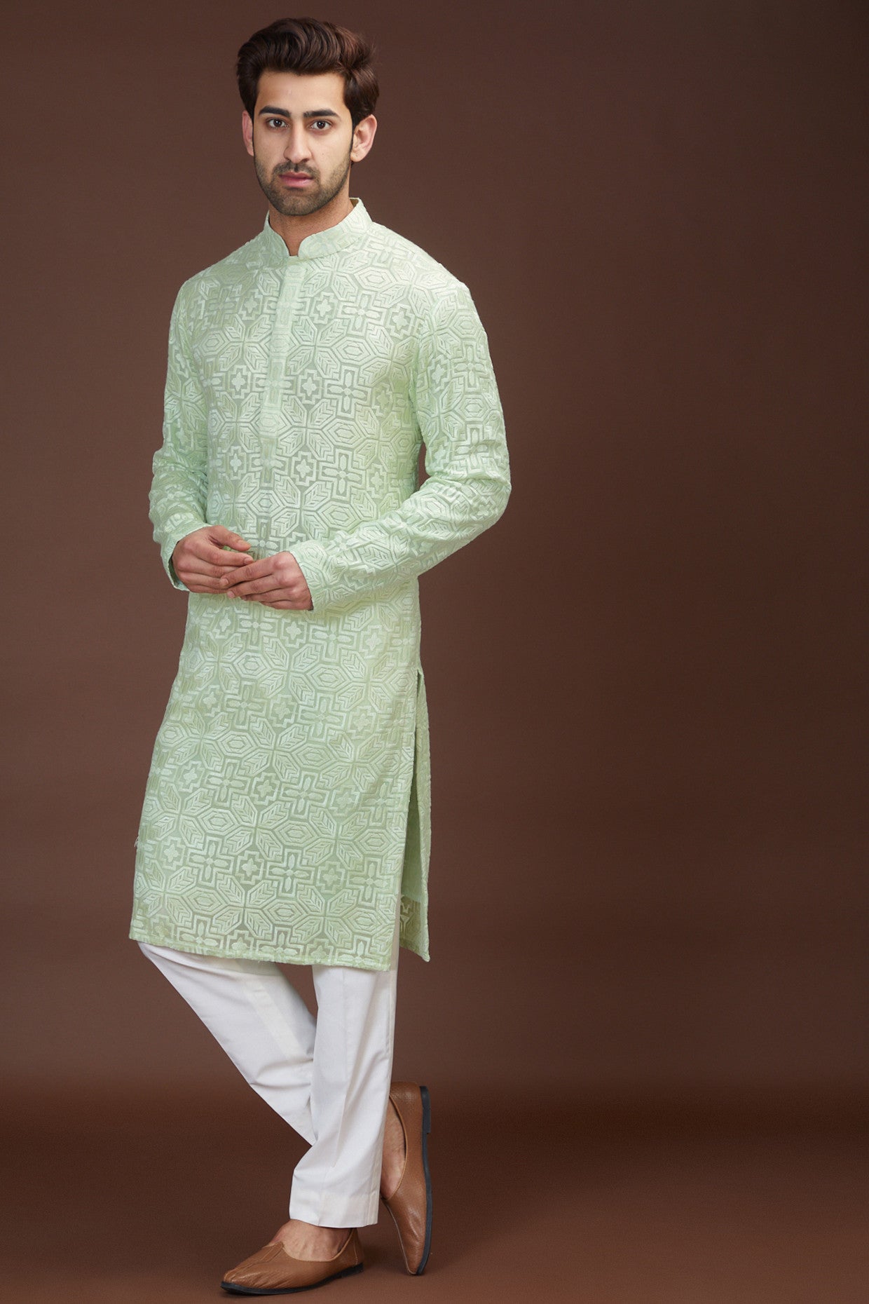 Pastel green chikankari kurta - kasbahmen