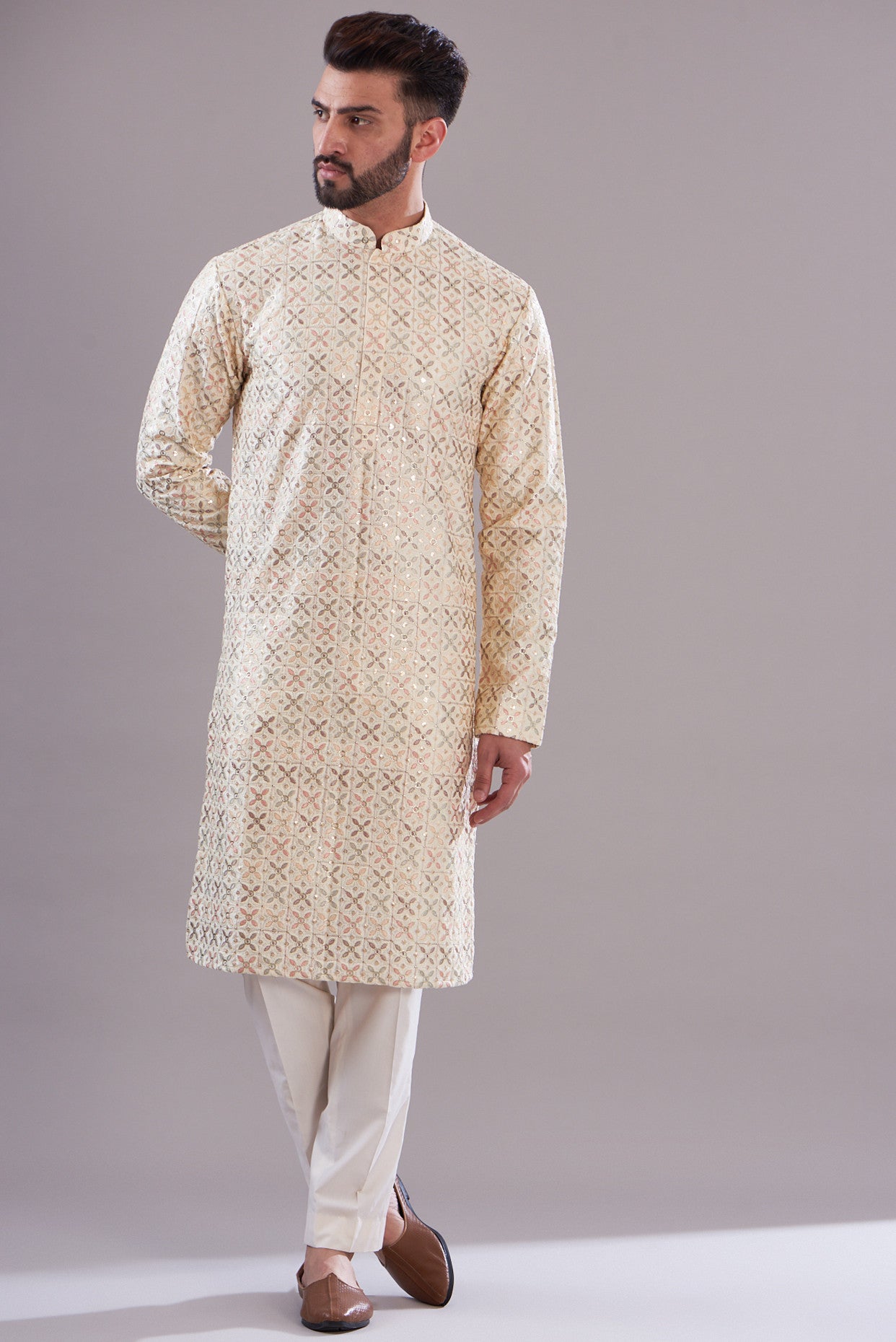 Ivory threadwork kurta - kasbahmen