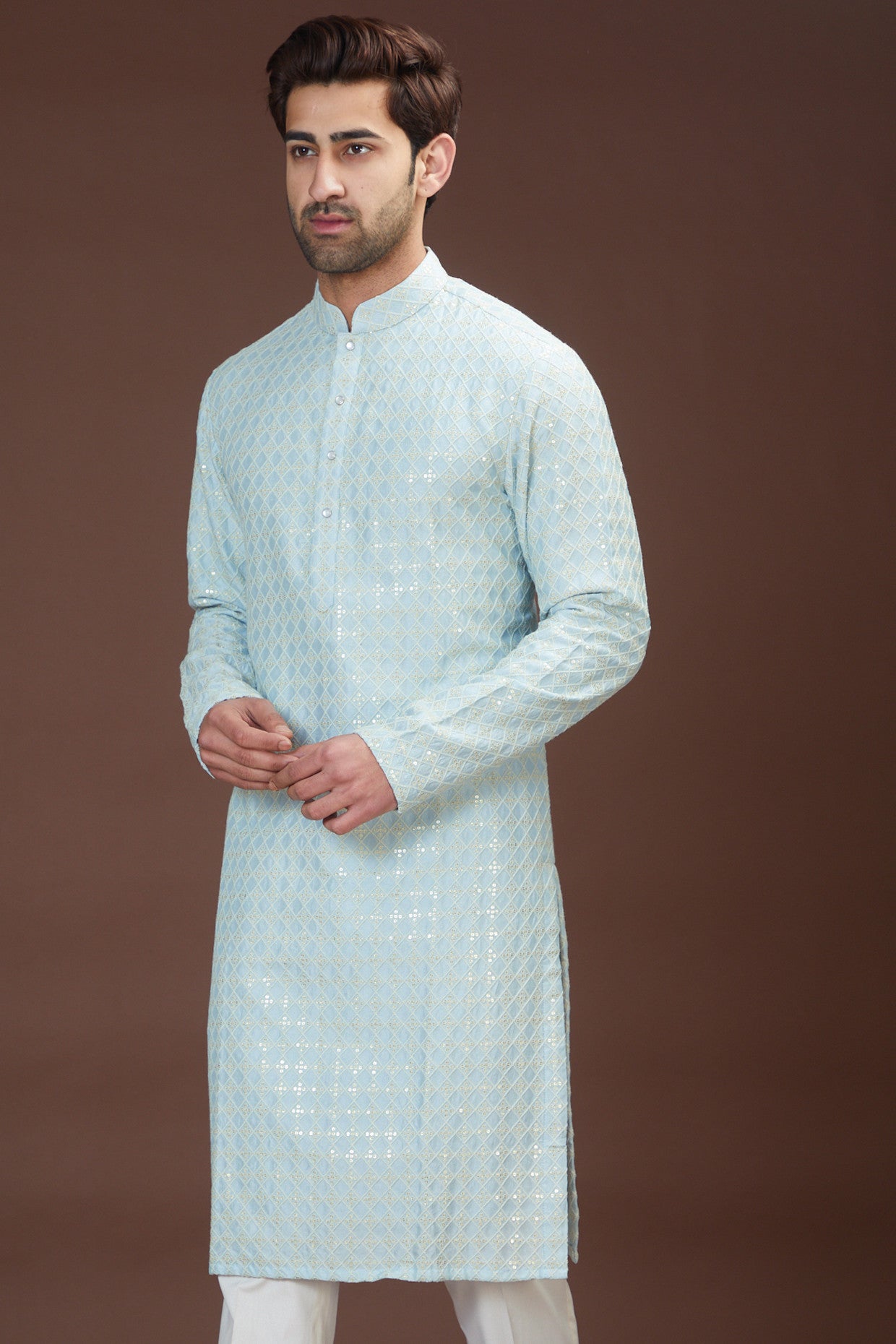 Sky blue silk kurta - kasbahmen