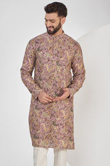 Purple and yellow embroidered kurta on print - kasbahmen