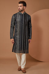 Black and Grey Mirrorwork Kurta - kasbahmen