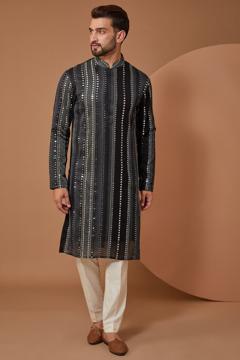 Black and Grey Mirrorwork Kurta