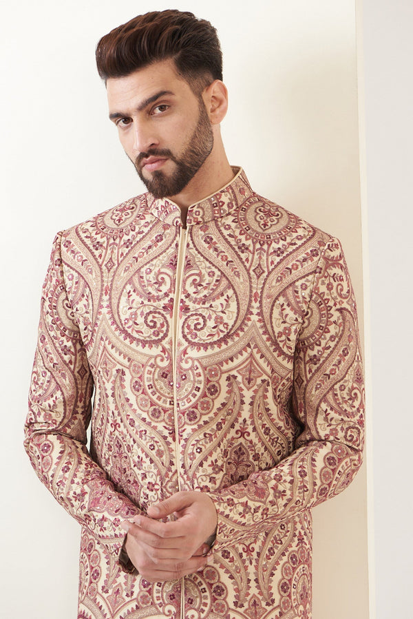 Beige jamawar sherwani - kasbahmen