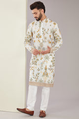 White Floral Embroidered Kurta - kasbahmen