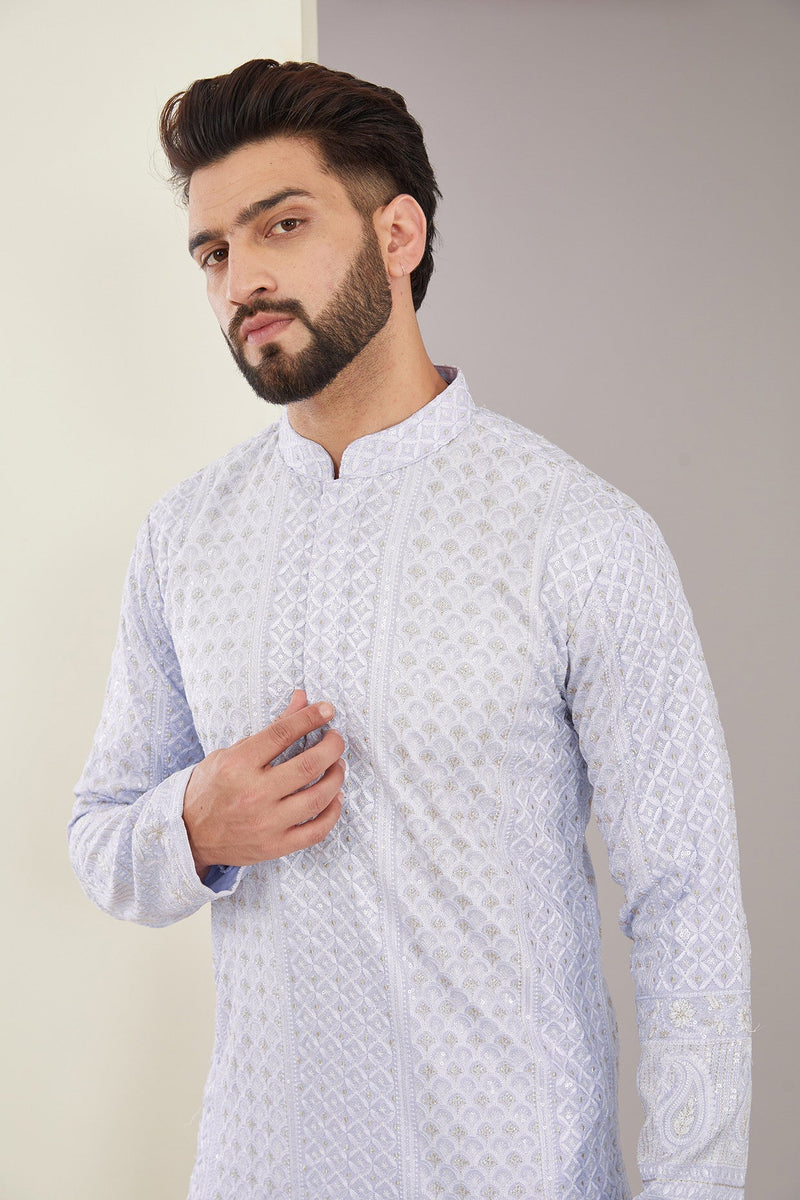 Purple ombre shaded chikankari kurta