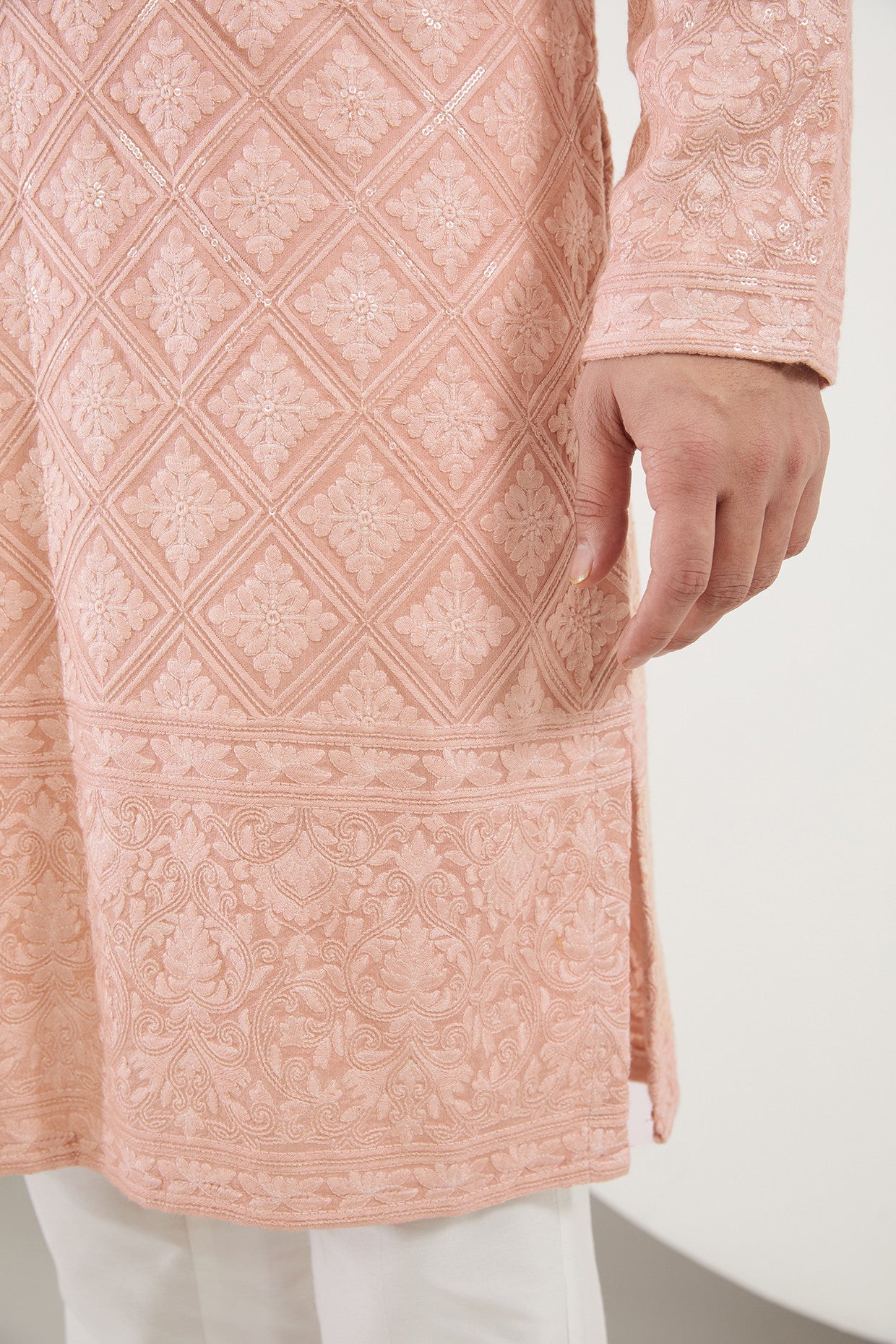 Peach Chikankari Kurta - kasbahmen