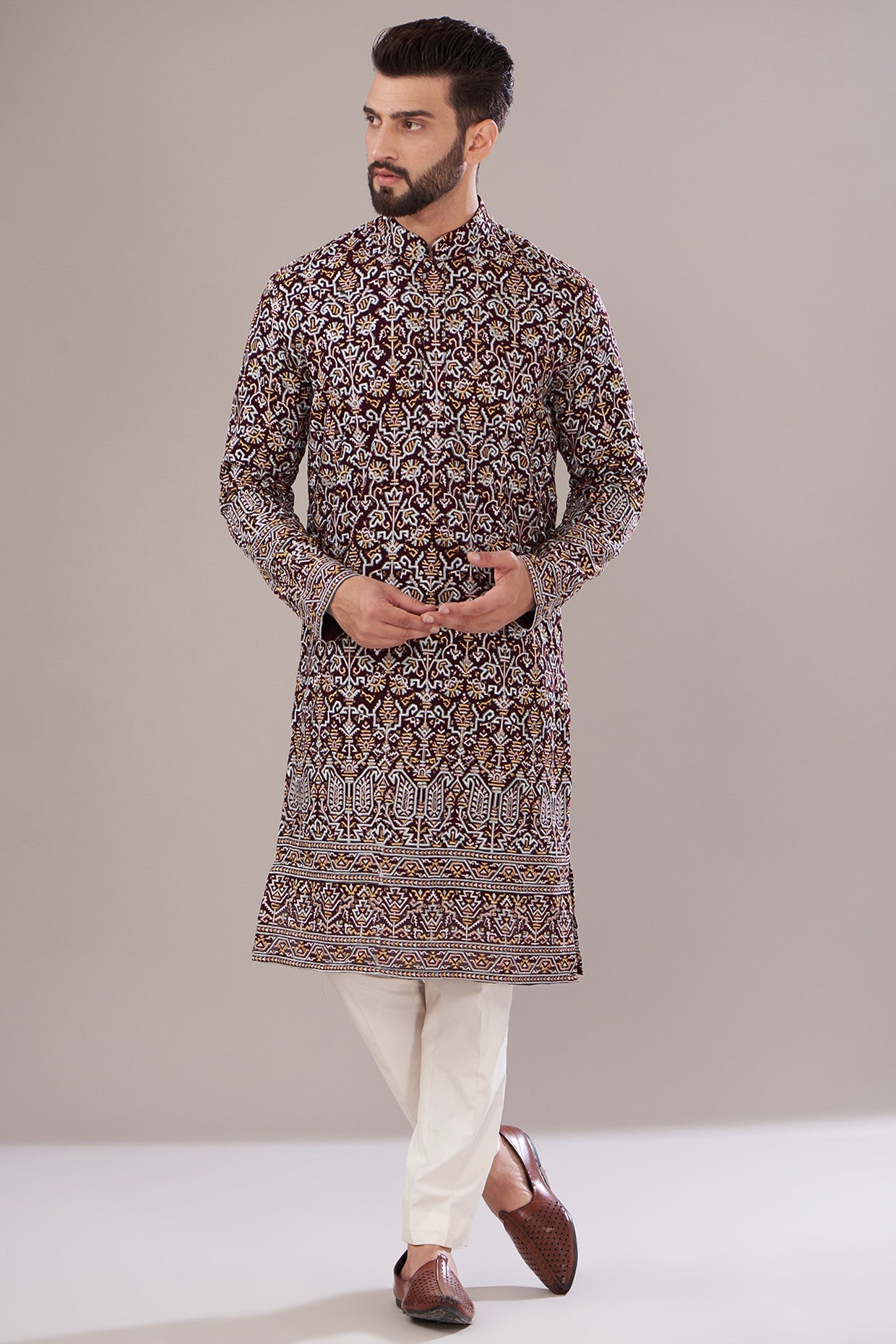 Maroon Georgette Embroidered Kurta - kasbahmen