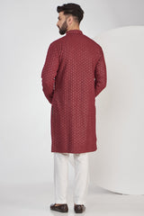 Maroon Chikankari Kurta - kasbahmen