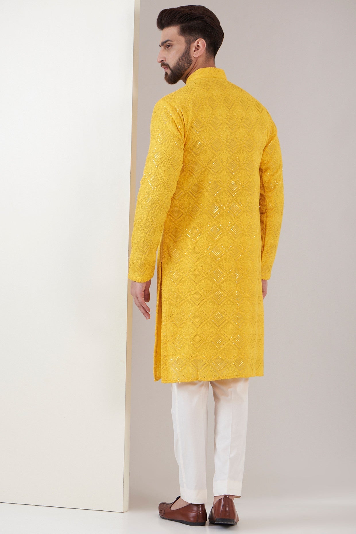 Yellow mustard chikankari kurta - kasbahmen