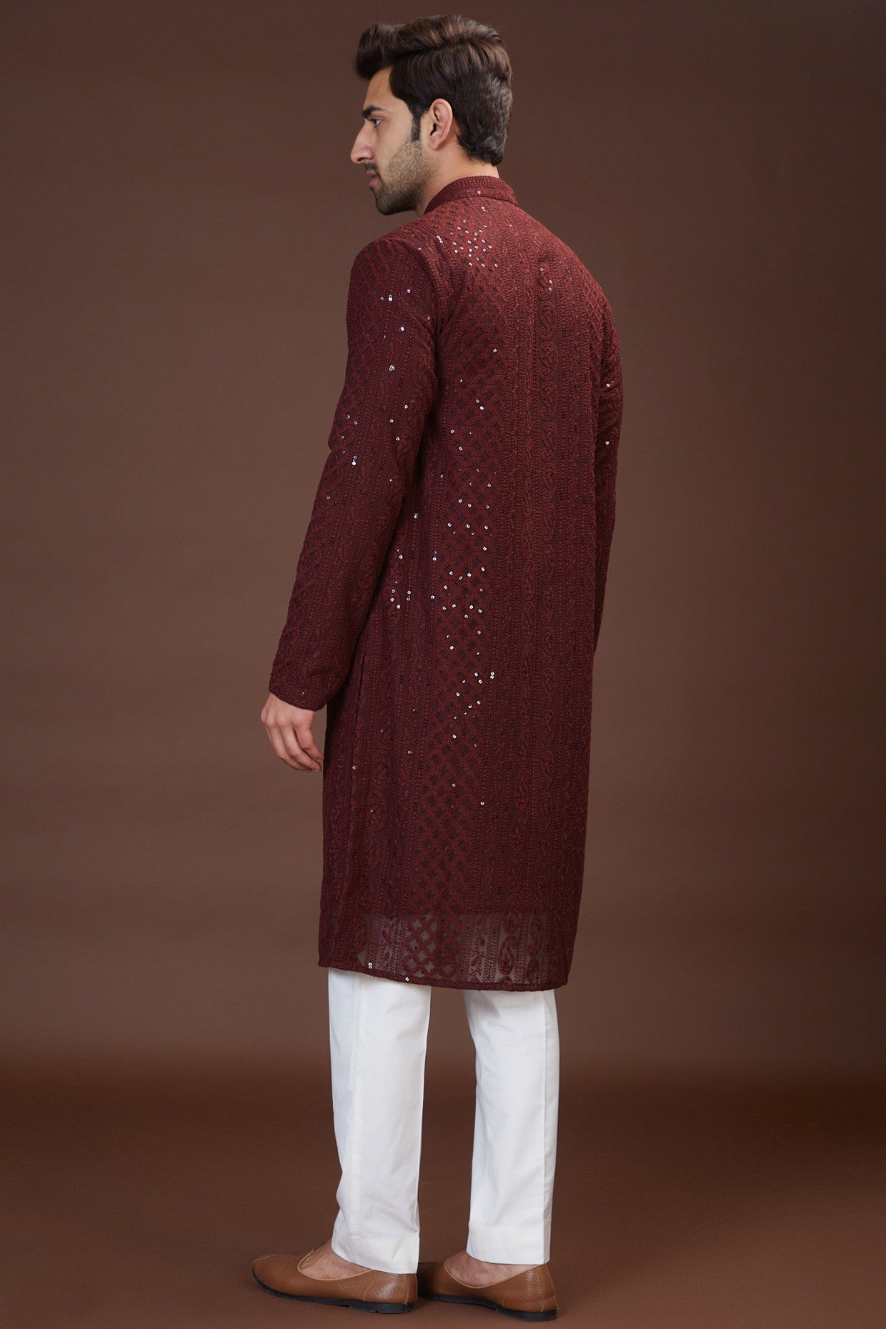 Wine chikankari kurta - kasbahmen