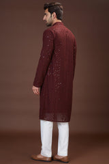 Wine chikankari kurta