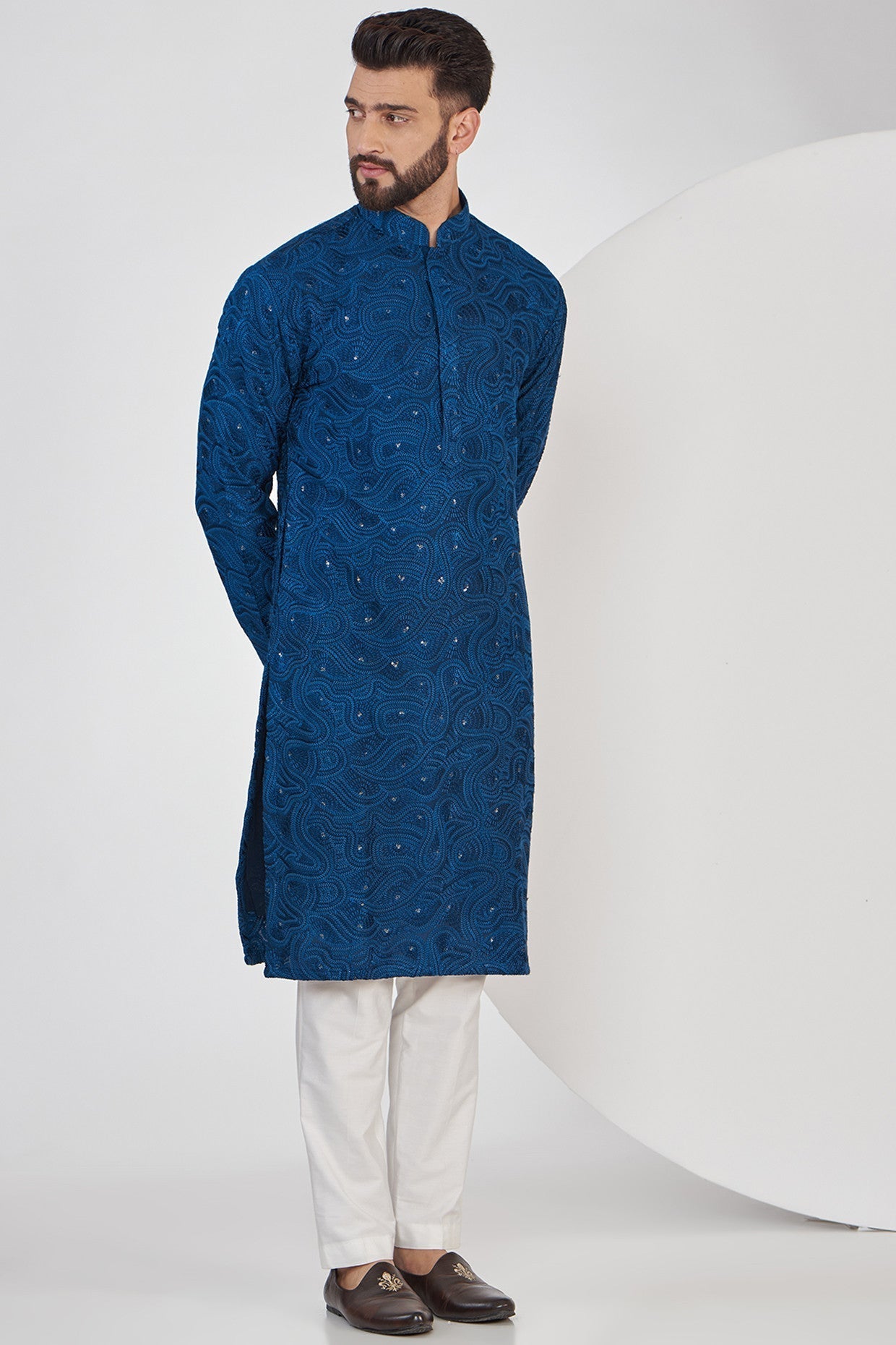 bright navy blue chikankari kurta - kasbahmen