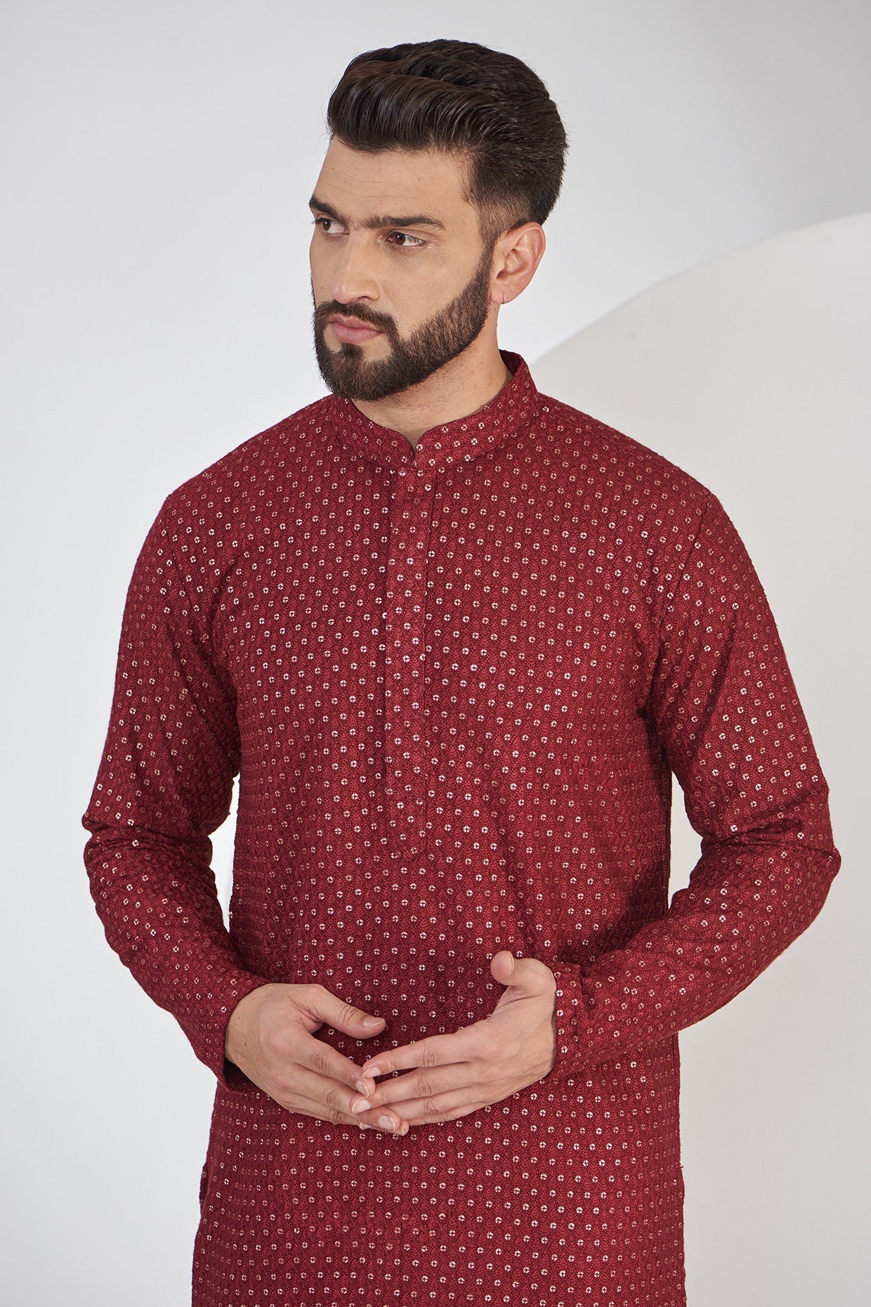 Maroon Chikankari Kurta - kasbahmen