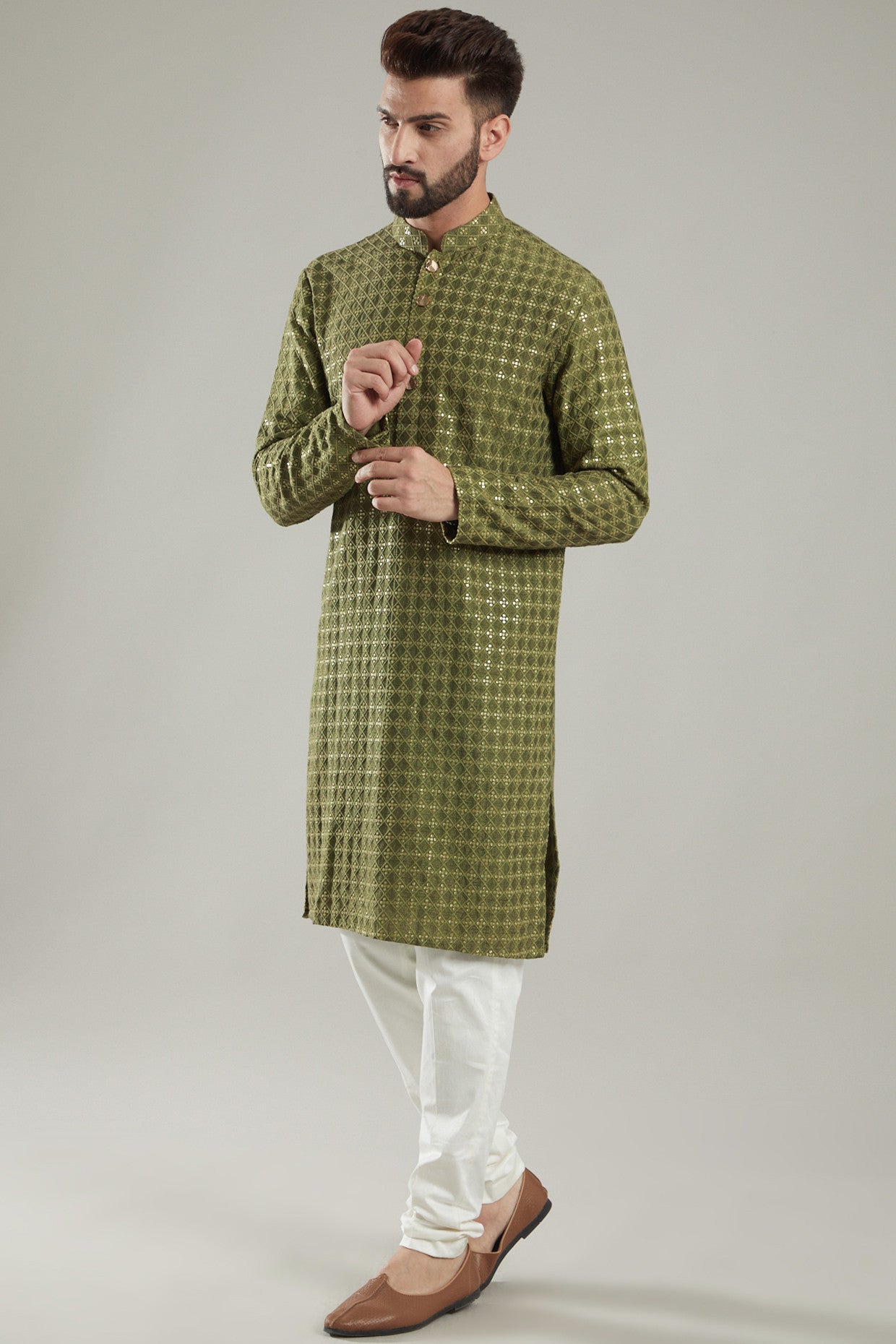 Mehendi Green Silk Kurta - kasbahmen