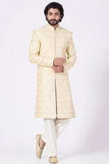 Cream Embroidered Sherwani - kasbahmen